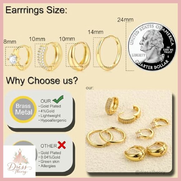 14K Gold Plated Hoop Earrings Set, Hypoallergenic Lightweight Women's Jewelry - Picture 7 of 8